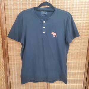 ☆ Abercrombie & Fitch Dark Blue Short Sleeve Henley Shirt Size Medium